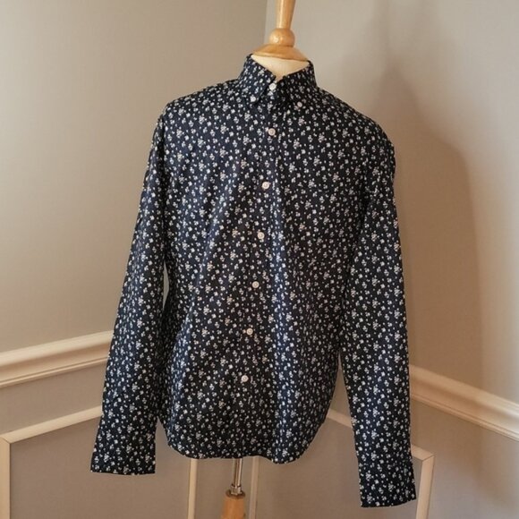 J.CREW NeW Navy White Floral Slim Untuck Long Sleeve Preppy Button Down Shirt M - Picture 1 of 6
